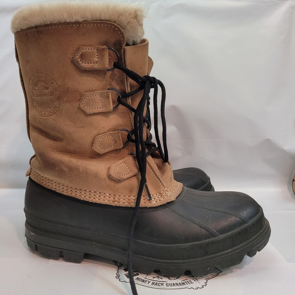 Kamik Limited Edition Pac Boots Mens 10 Tan Leather Waterproof Made in Canada